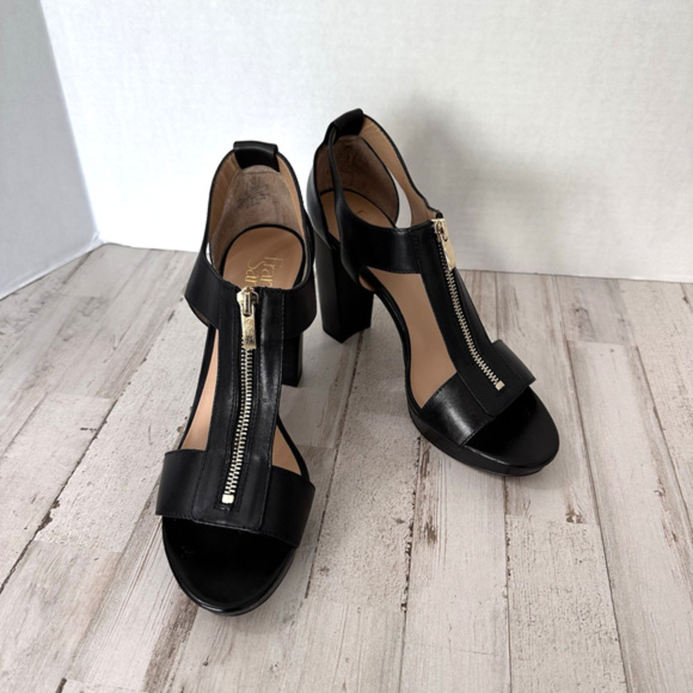 Franco Sarto Myriad Heels 10M Gold Zipper T Strap Open Toe Party Cocktail‎ Shoes